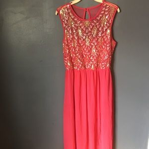 Pink and sheer floor length dress